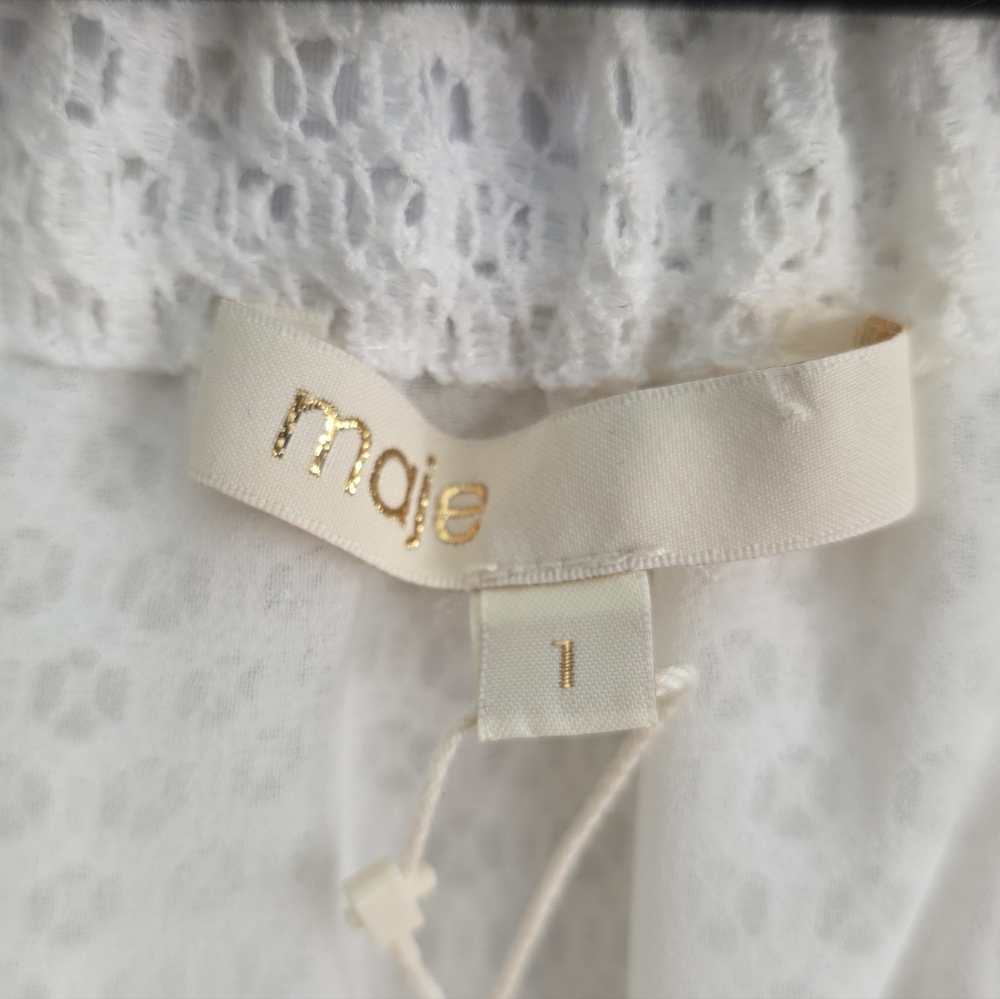 Maje Ecru Lace Blouse Size 1 Off White Eyelet Top Cropped Boho Romantic Parisian - Picture 5 of 9